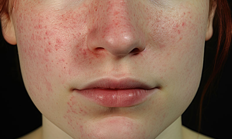 Close-up of rosacea-affected skin