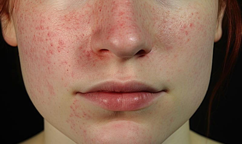 Close-up of rosacea-affected skin