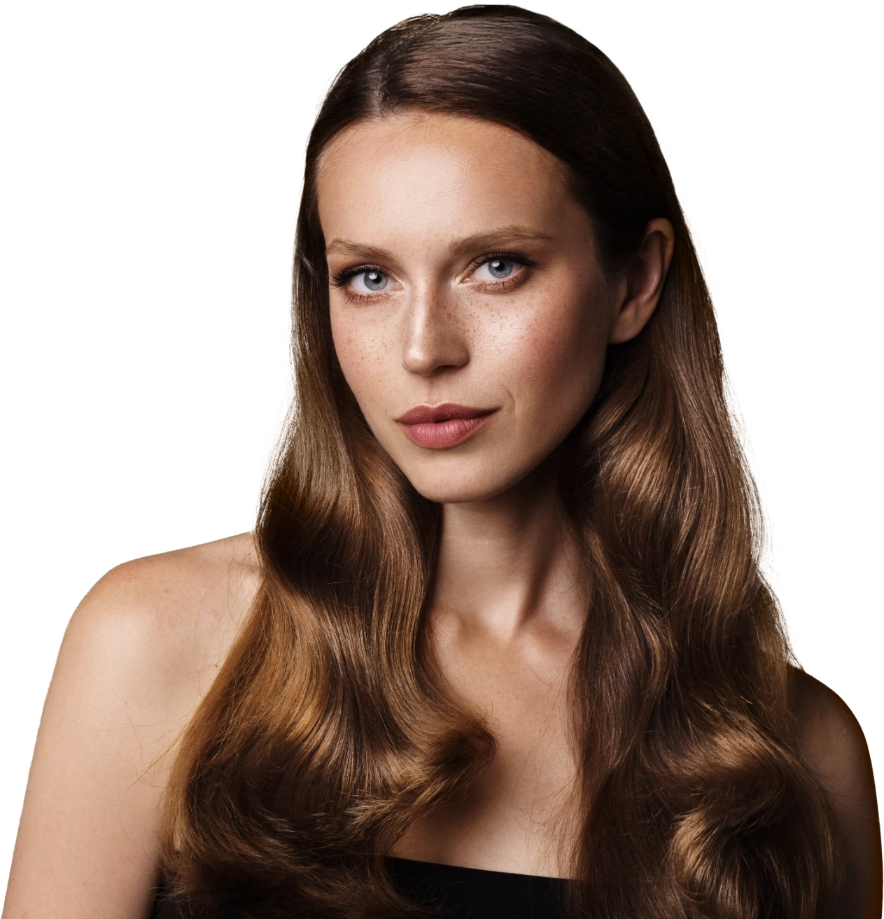 brunette girl with long and shiny wavy hair ()